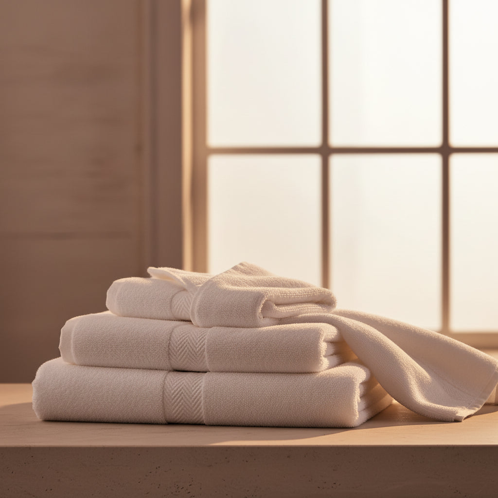 plush towels folded in bathroom setting